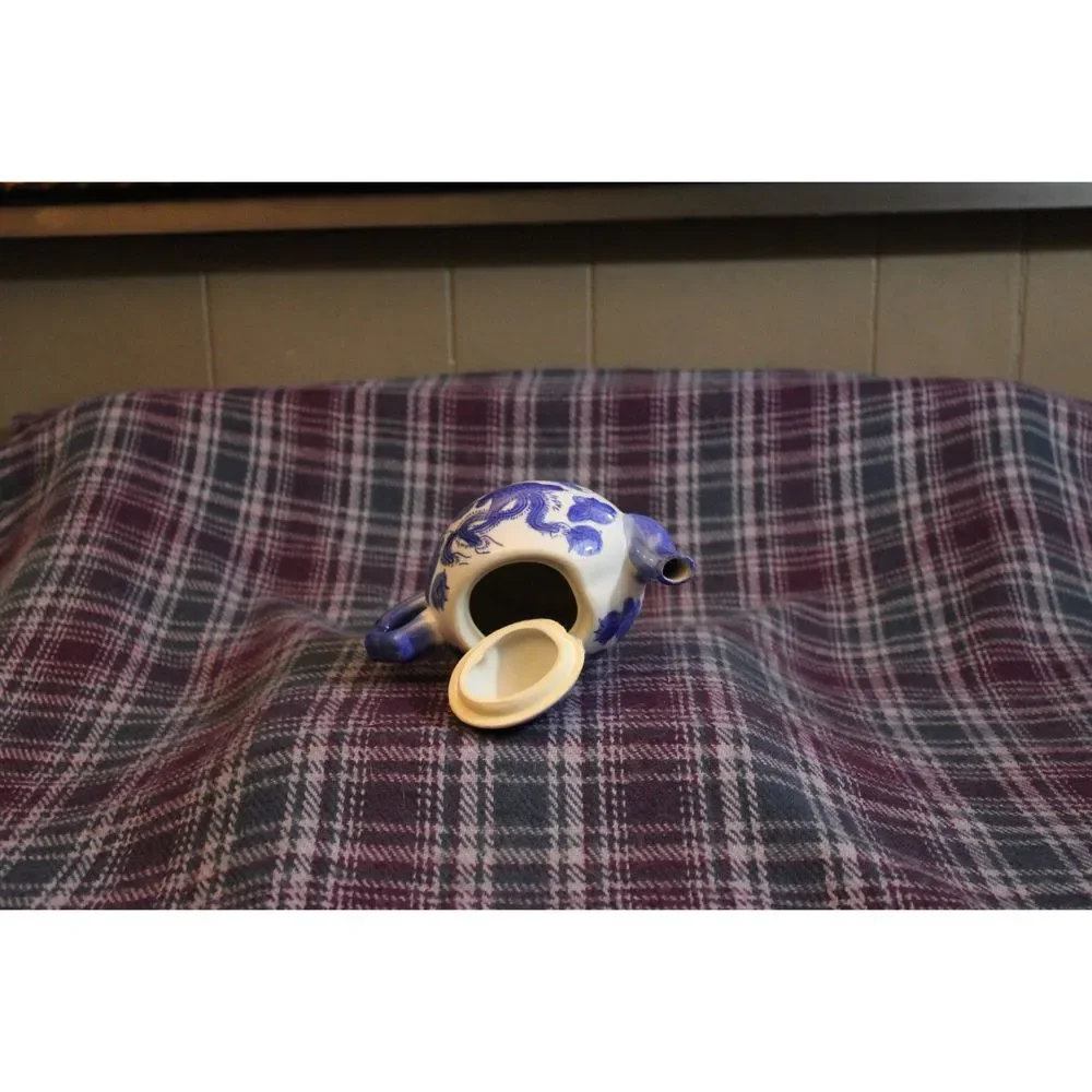 Pier 1 Blue and White  Ceramic Phoenix Dragon Individual Tea Pot